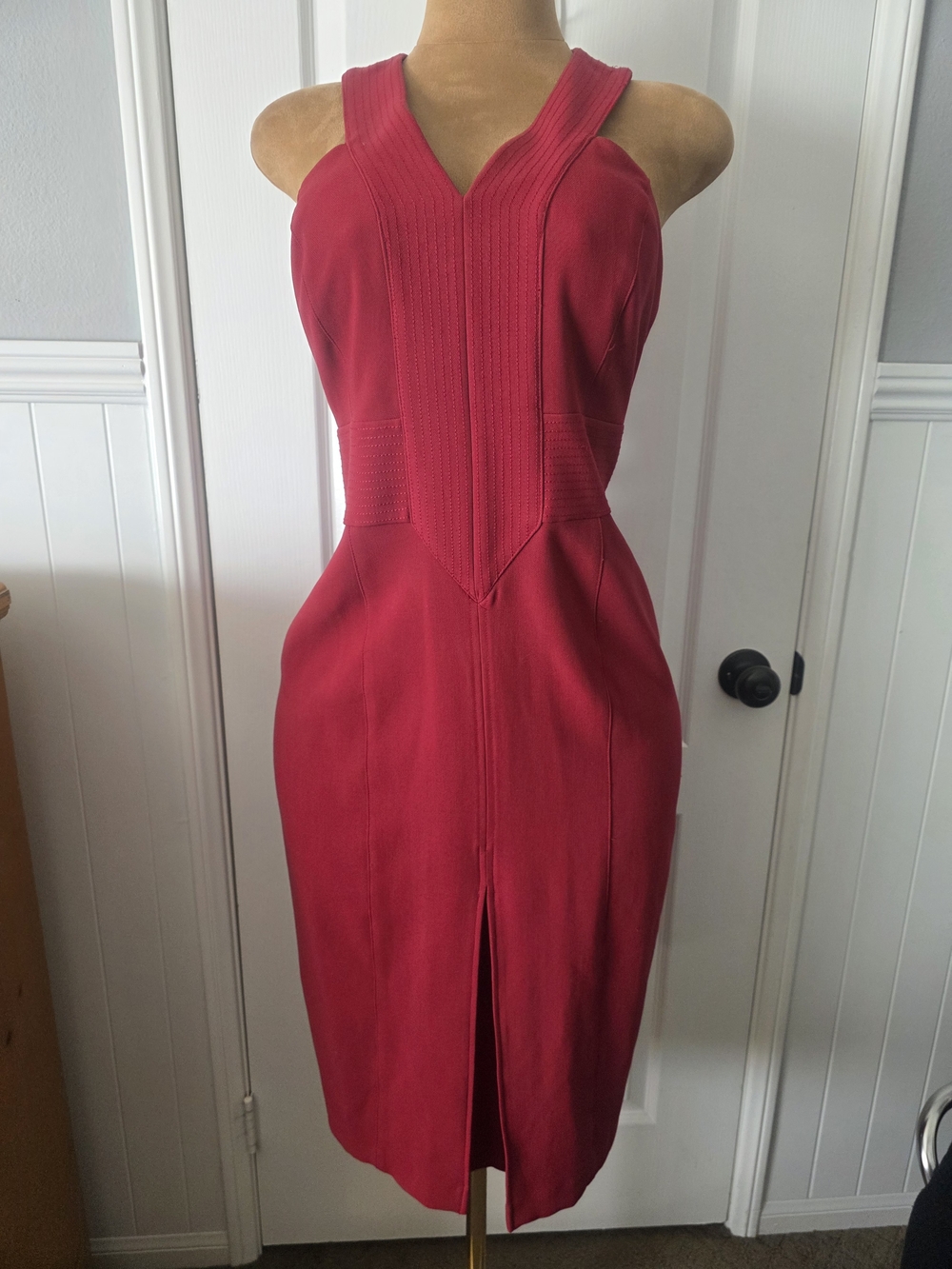 New York & Company Crimson V‑Neck Midi Sheath Dress